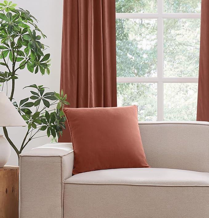 Brooklyn Loom Matte Cotton Velvet 20x20 Rust Decorative Pillow