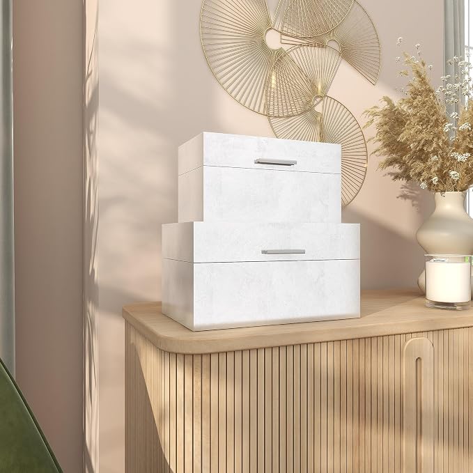 CosmoLiving by Cosmopolitan Wooden Decorative Box Decorative Keepsake Boxes with Textured Foiled Exterior, Set of 2 Storage Boxes 13", 11"W, Silver