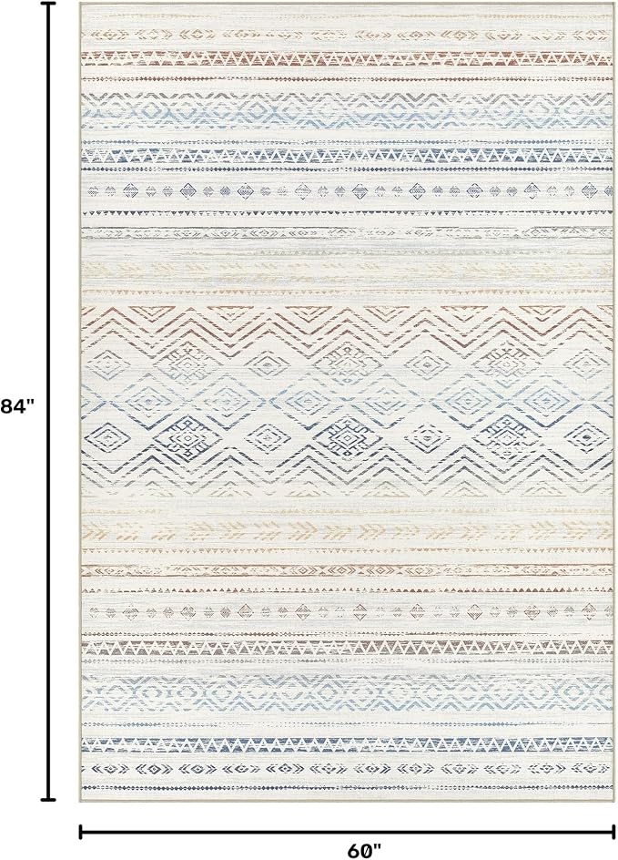 Tortania Area Rug Living Room Rugs- 5x7 Washable Large Soft Neutral Boho Moroccan Bohemian Farmhouse Rug Indoor Floor Carpet for Bedroom Under Dining Table Home Office Decor - Multicolor