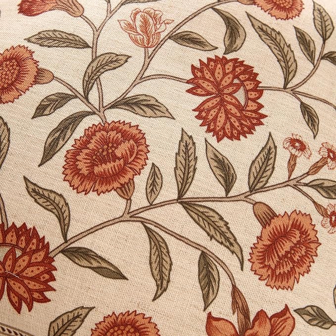 ISAENNE French Linen Rectangle Throw Pillow Cover,Set of 2,28"x12"-Albano A | Designer Vintage Pillow Cover,Concealed Zipper Design,Orange Floral Pattern,Sofa,Bedroom,Living Room,Lounge Chairs