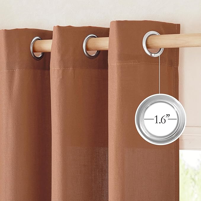 NICETOWN Caramel Linen Curtains for Kitchen, Thick Flax Small Window Treatments Semi Sheer Privacy Assured with Light Through for Cafe/Bathroom, W34 x L96, 2 Panels