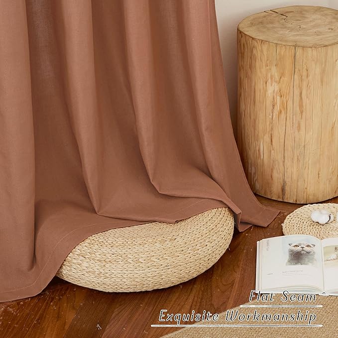 NICETOWN Caramel Linen Curtains for Kitchen, Thick Flax Small Window Treatments Semi Sheer Privacy Assured with Light Through for Cafe/Bathroom, W55 x L144, 2 Panels