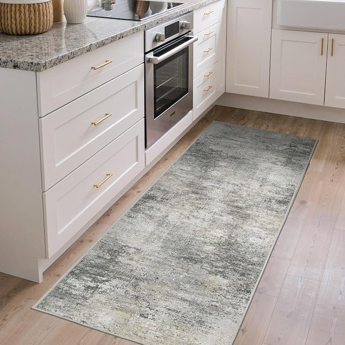 BEIMO 2X5 Runner Rug for Hallway Kitchen, Machine Washable Runners Rug for Entryway, Soft Modern Abstract Throw Rugs, Low Pile Floor Cover with Non Slip Backing, Grey