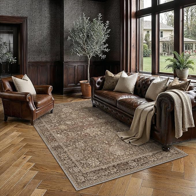 HUGEAR Area Rugs 5x8 Brown Washable Rug for Living Room Bedroom Neutral Vintage Rug Carpet Distressed Soft Durable Non Slip No Shedding for Indoor Dining Nursery Farmhouse