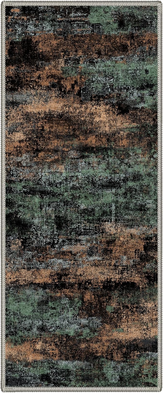 BEIMO 2X5 Runner Rug for Hallway Kitchen, Machine Washable Runners Rug for Entryway, Soft Modern Abstract Throw Rugs, Low Pile Floor Cover with Non Slip Backing, Black/Earthy Green