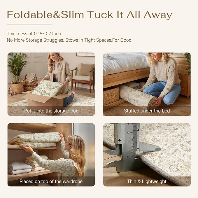 2x8 Beige Washable Neutral Runner Rug for Living Room Long Floral Non Slip Runner Area Rug Modern Low Pile Stain Resistance Indoor Carpet Doormat Hallway Kitchen Stair Bedroom Bathroom