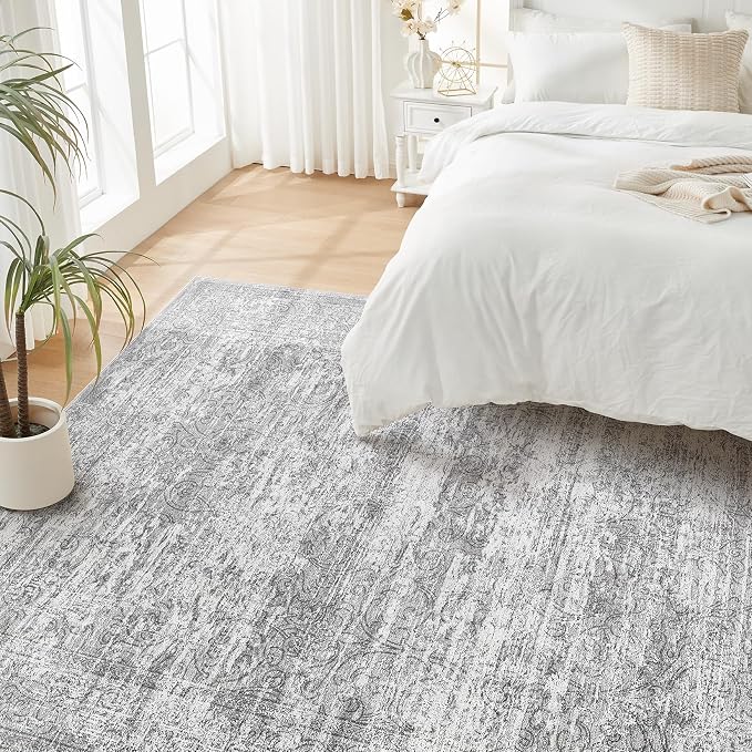 DMOYEST Area Rug Living Room Rugs - 5x7 Abstract Large Soft Indoor Washable Rug Neutral Modern Low Pile Carpet for Bedroom Dining Room Farmhouse Home Office - Vintage Grey