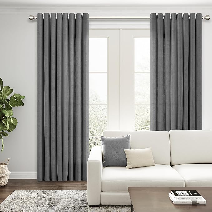 Blazer Grey Linen Curtains 96 Inches Length for Living Room Grommet Top Sunlight Filtering Minimalist Room Sheer Curtain Privacy Aesthetic Modern Elegant Boho 2 Panel Window Drapes for Bedroom 52x96
