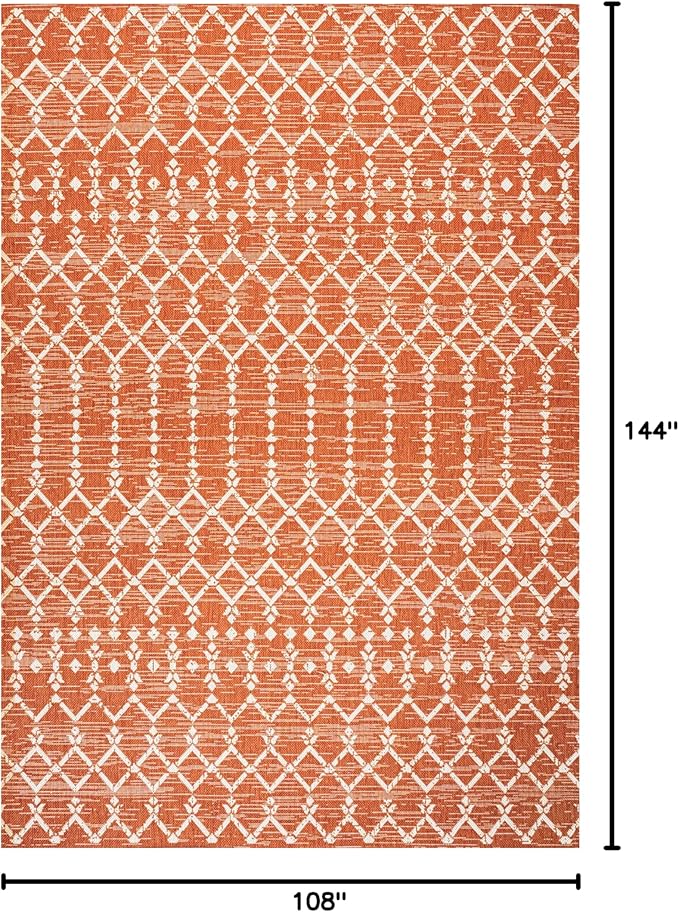 JONATHAN Y Moroccan Geometric Indoor Outdoor Area Rug 9X12 Orange/Cream, Ourika Textured Weave for Backyard, Patio, Porch, Easy-Cleaning, High Traffic, Pet-Friendly, Non-Shedding (SMB108P-9)