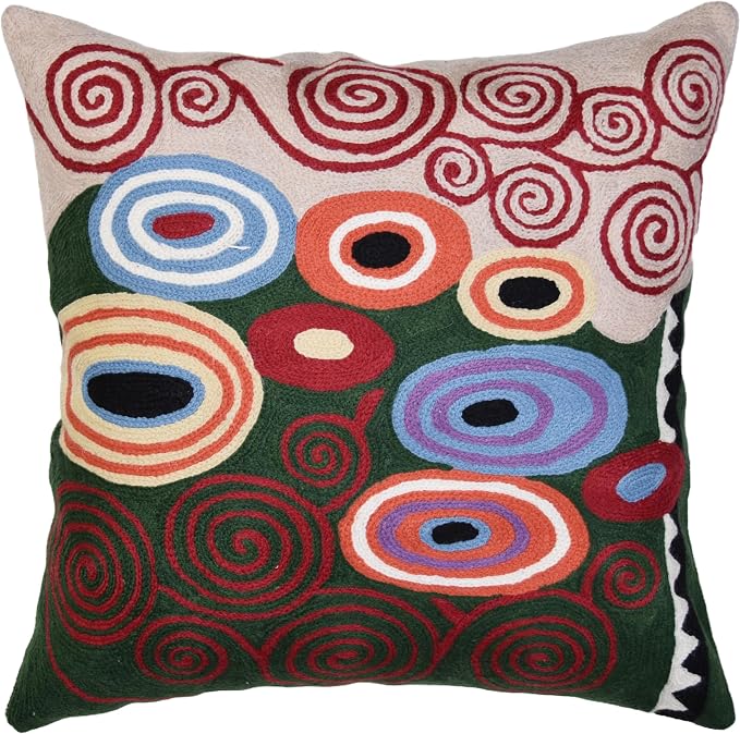 Klimt Green Modern Pillow Cover Needlepoint Throw Pillowcase Decorative Chair Cushion Farmhouse Couch Mid Century Sofa Cushions Hand Embroidered Wool Size 18x18