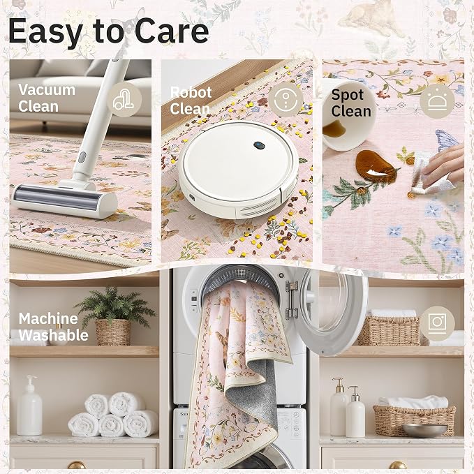Soalmost 2x3 Dog Rugs for Entryway, Machine Washable Door Mat Animal Floral Small Area Rug Non-Slip Low Pile Soft Throw Rugs for Entrance Kitchen Indoor Front Door Kids Room (2 x 3,Pink)