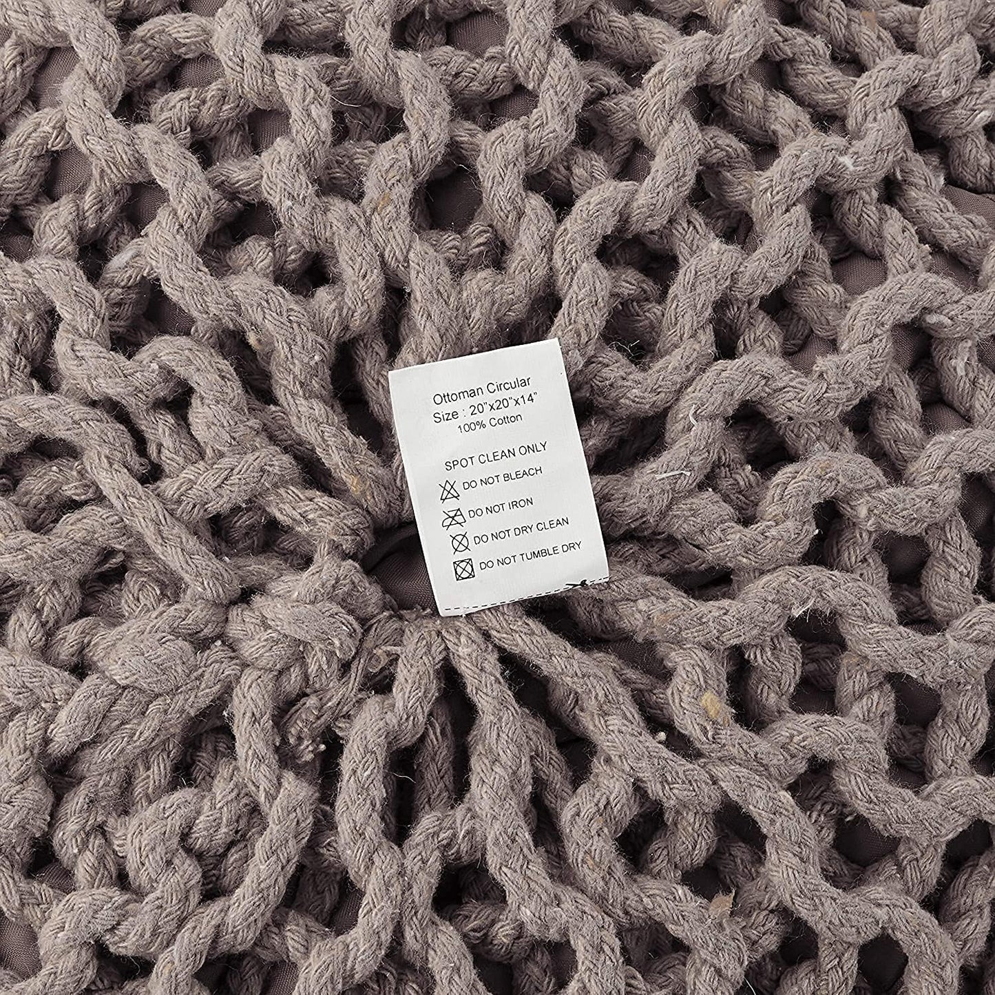 REDEARTH Round Pouf Foot Stool Bean Bag Ottoman - Hand Knitted Boho Pouffe - Home Decor Poof - Stuffed Foot Rest for Living Room - Nursery - Bedroom - Patio (19.5"x19.5"x14") - Taupe