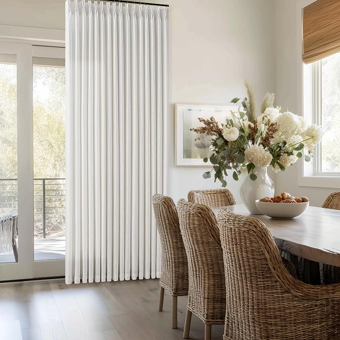 Beige White Pinch Pleated 96 Inch Curtains 2 Panel Set for Living Dining Room Neutral Thick Linen Semi Sheer Ceiling Track Curtain Light Filtering Privacy Bedroom Drapes Window Treatment W50xL96