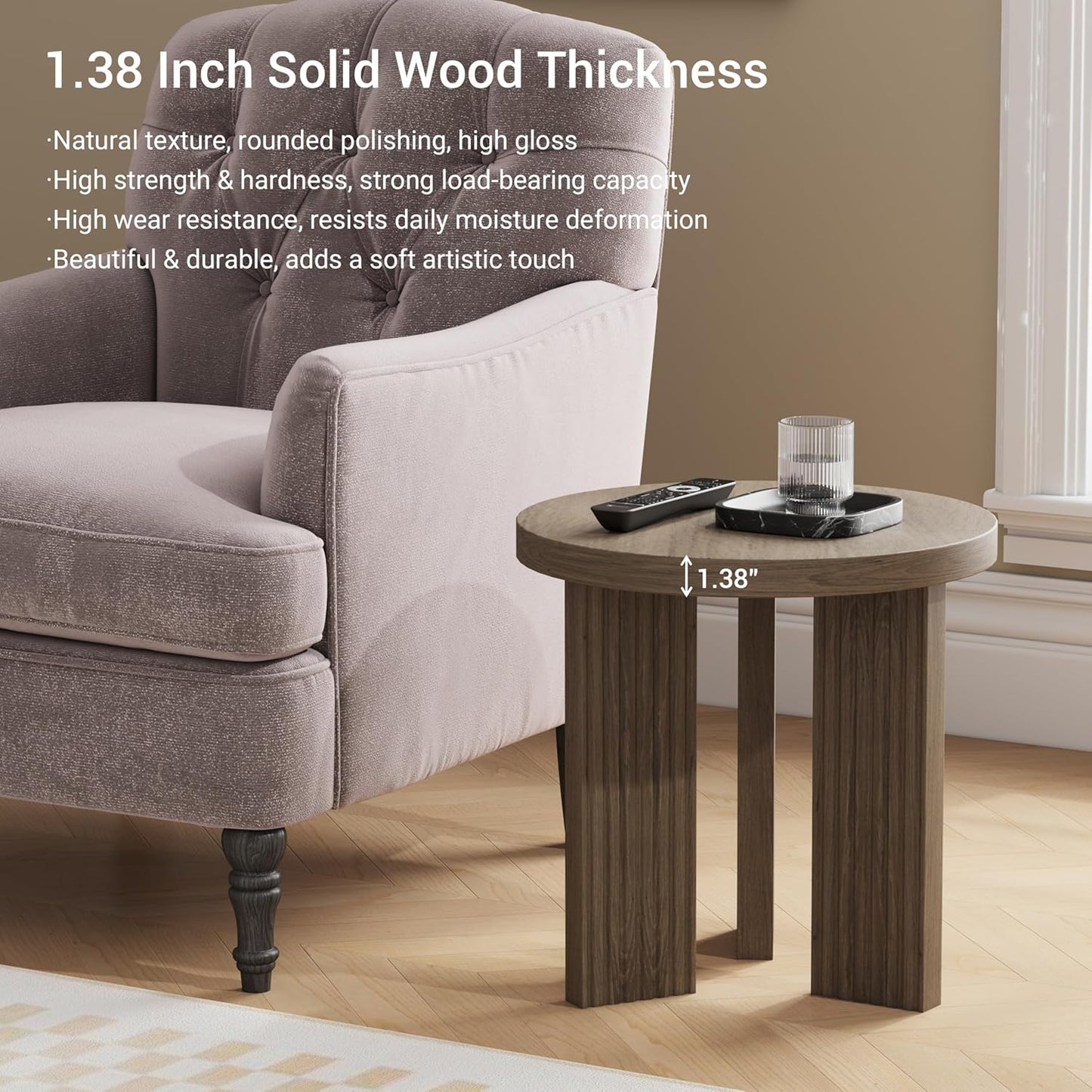 Nesting Coffee Table Set of 2, Modern Wooden Coffee Table with Smooth Thick Design, Circle Tea Table and End Table Set, Accent Center Tables for Living Room, Office, Brown