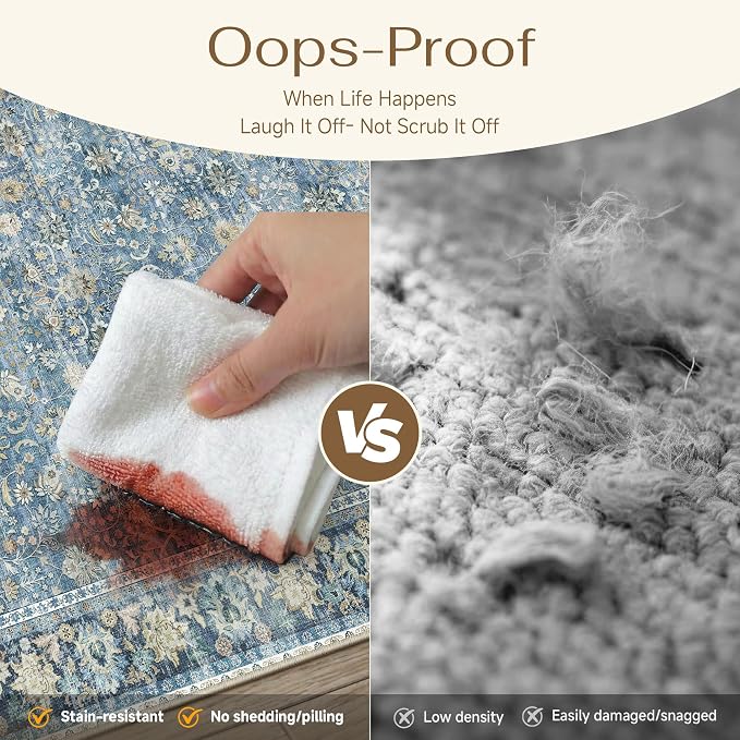 HUGEAR 5x7 Machine Washable Rugs Light Blue Hallway Area Rug Indoor Accent Rug Floral Low Pile Carpet Soft Throw Aesthetic Rug Bedroom Living Room Office Dining Room Kitchen Laundry Room Non Slip