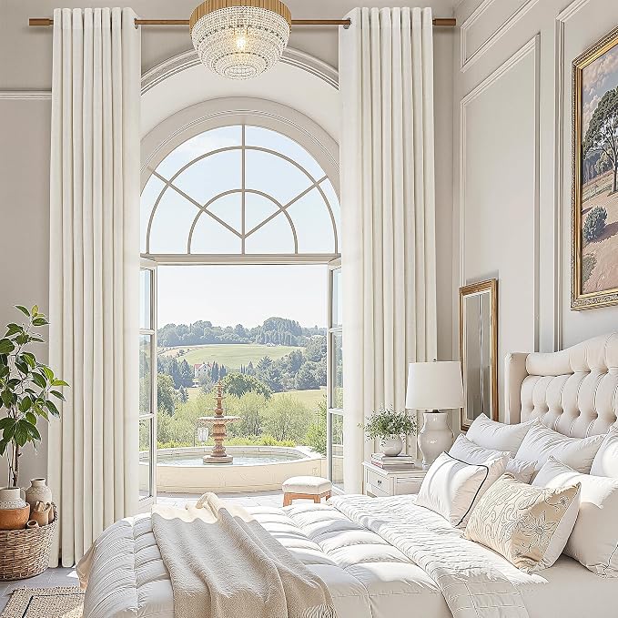 Nanspring Extra Long Curtains 132 inch Length 2 Panels Set for Living Room Grommet Modern Farmhouse Coastal Decor Cotton Textured Cream Sheer Linen Curtains for High Window 52x132 Cream