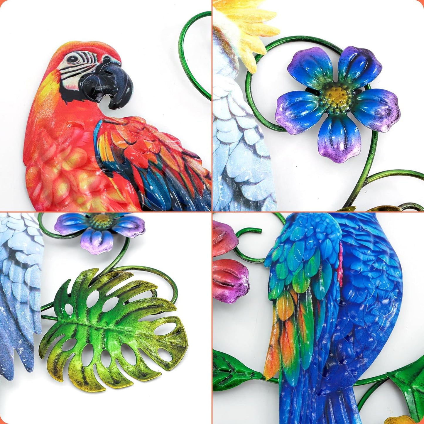 Metal Colorful Parrots Wall Art, 12 Inches Parrot Large Hanging Outside Decoration 3 Pack, Metal Bird Wall Decoration, Decor Outdoor Decorations for Yard, Garden Ornaments Patio Outside Porch Decor