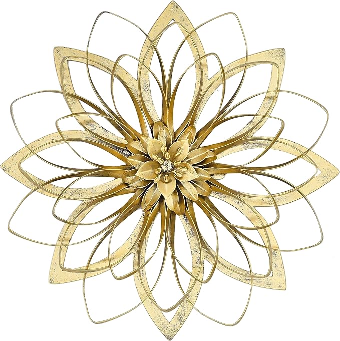 Remenna Metal Flowers Wall Decor, Metal Rustic Wall Art Decoration Farmhouse Wall Decorations Multiple Floral Hanging Decor for Bathroom Living Room Home Office Garden Kitchen (Rustic Gold - A)
