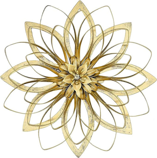 Remenna Metal Flowers Wall Decor, Metal Rustic Wall Art Decoration Farmhouse Wall Decorations Multiple Floral Hanging Decor for Bathroom Living Room Home Office Garden Kitchen (Rustic Gold - A)