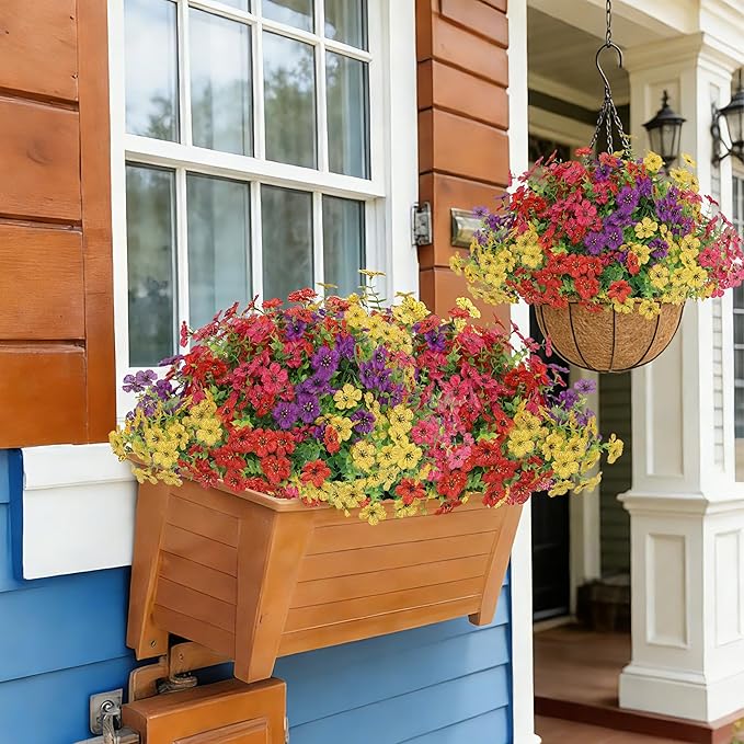 Senjie 12 Bundles Artificial Flowers Bulk for Outdoor Decor, UV Resistant Fake Plastic Flowers, Faux Flowers for Porch Patio Window Boxwood Garden