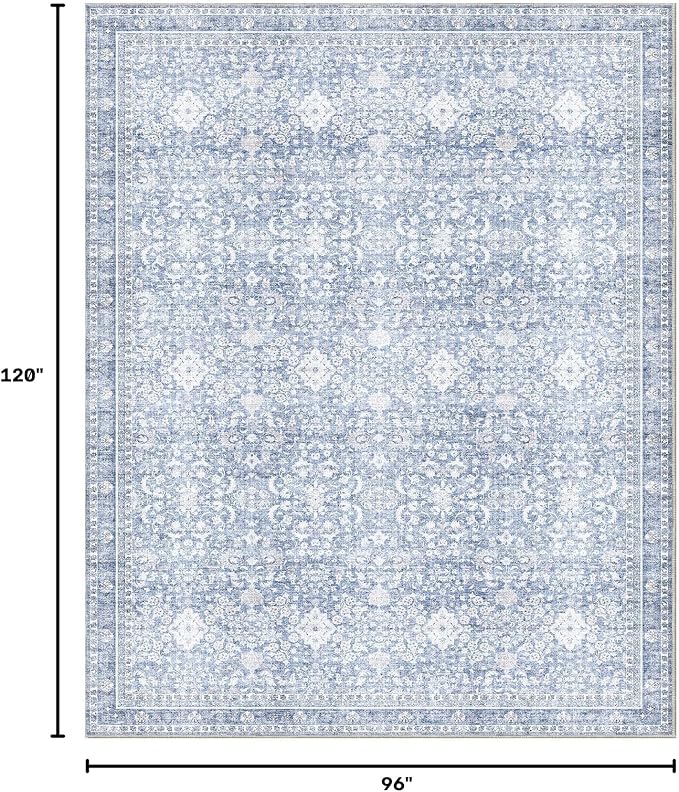 Sasttie 8x10 Area Rugs, Ultra-Soft Washable Rug, Low Pile Foldable Thin Carpets with Non-Slip Backing, Skin-Friendly Stain Resistant Carpet for Living Room, Bedroom, Kitchen, Dorm, 8x10, Light Blue