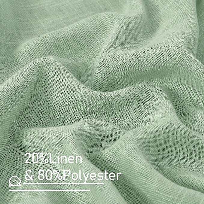 LAMIT Fresh Green 72 inch Linen Curtains for Living Room 2 Panels, Linen Textured Light Filtering Semi Sheer Back Tab and Rod Pocket Farmhouse Curtain Panels for Bedroom/Farmhouse, 52 x 72 Inch