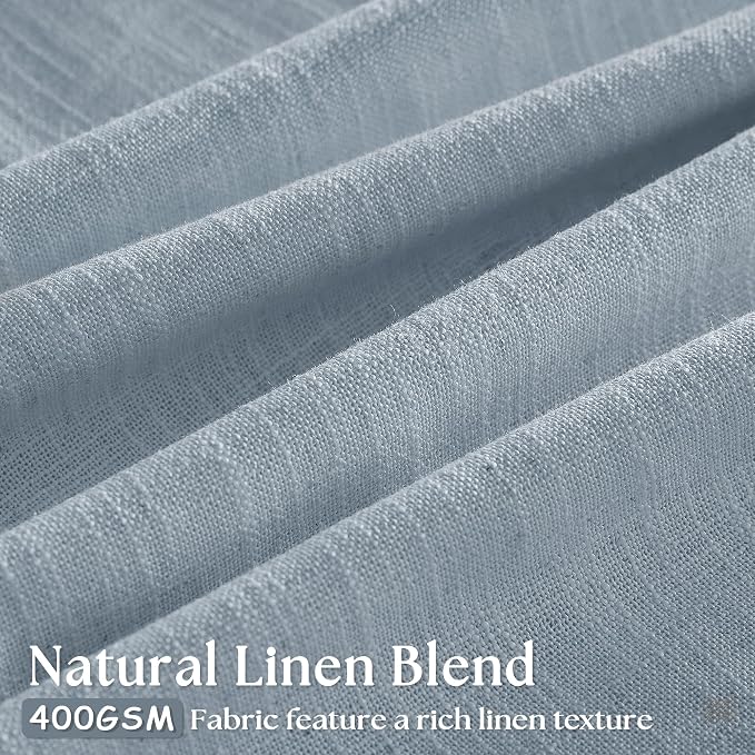 Dusty Blue Linen Pinch Pleated Curtains 108 Inches Long 2 Panels for Living Room Bedroom Light Filtering Drapes 108 Inch Length Sky Grey Blue Semi Sheer Memory Shape Trained Ceiling Floor Curtain