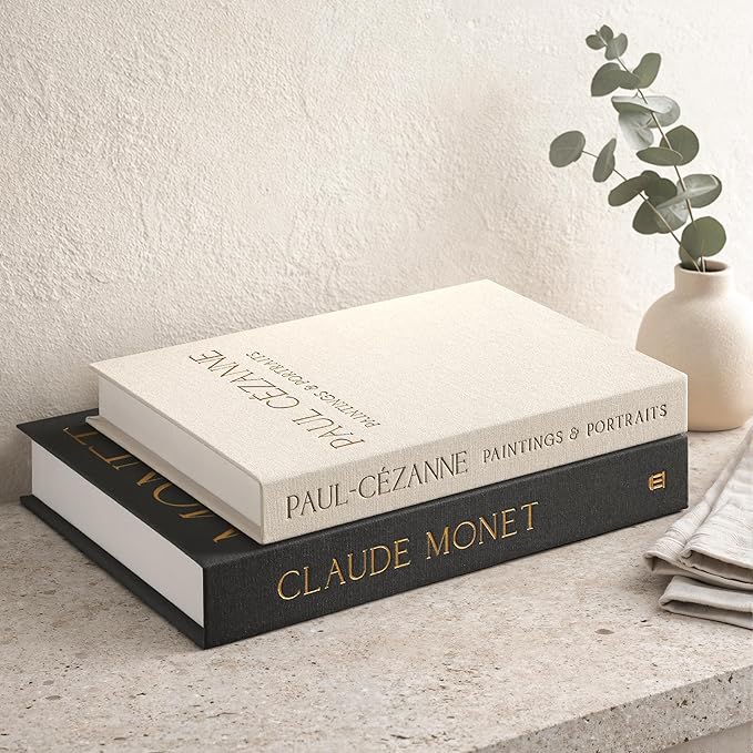 Aesthetic Decorative Books - Coffee Table Books Decor - Faux Decor Book Storage Box for Decoration - Set of 2 Linen Fake Book for Home Table Decors - Photo Storage Keepsake Box