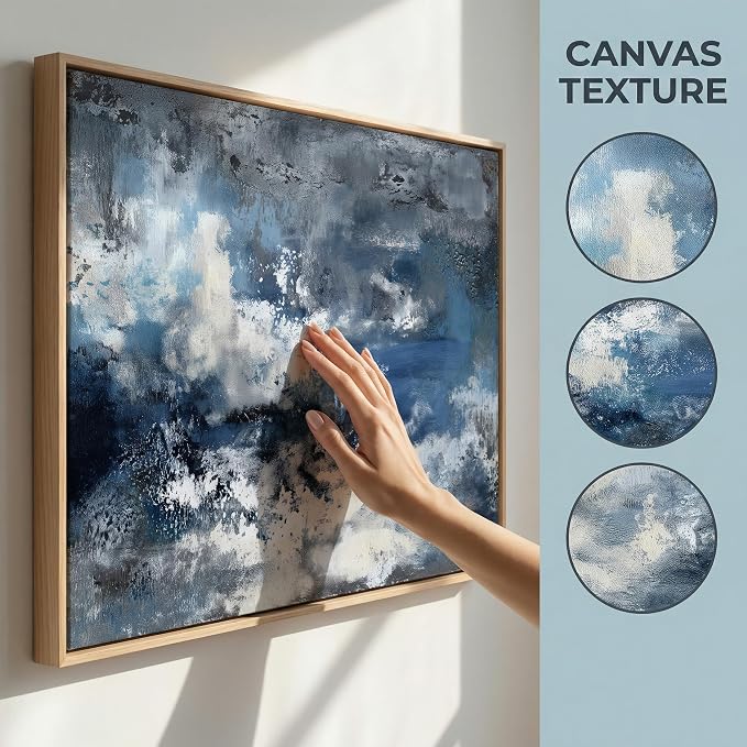 The Mode Art Framed Wall Art Abstract Ocean Canvas Pictures Blue White Grey Modern Seascape Artwork for Living Room Bedroom Office 30x58inch