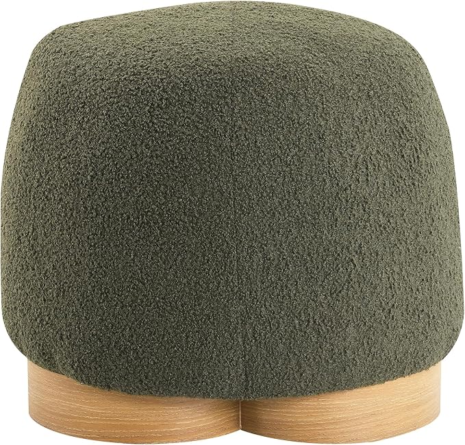 GDFStudio 20" Round Teddy Fabric Ottoman Stool, Upholstered Footrest with Foam Seat, Modern Accent Ottoman, Entryway Bedroom Vanity Stool, Fully Assembled, Metal Trim Base, Green