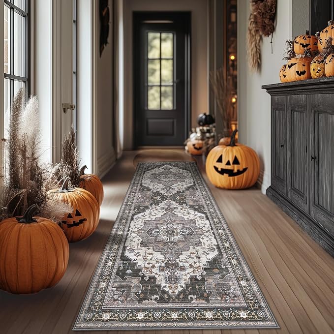 BEIMO Runner Rug for Hallway Kitchen, 2x5 Machine Washable Runners Rug for Entryway, Soft Modern Vintage Boho Throw Rugs, Low Pile Floor Cover with Non Slip Backing, Dark Gray