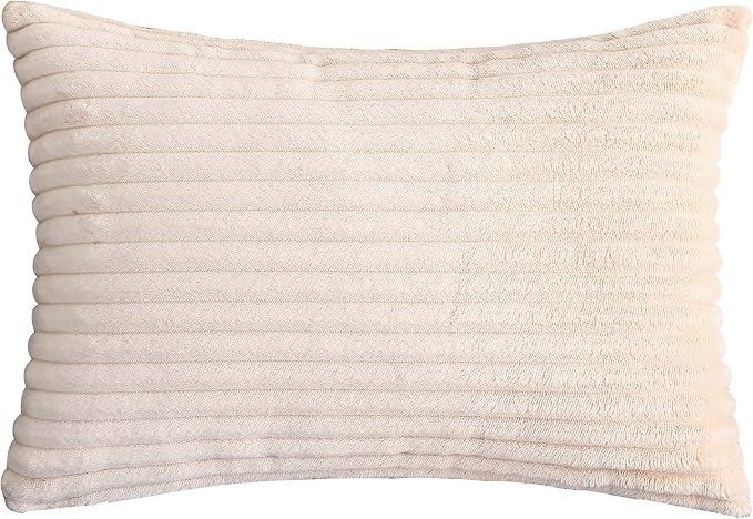 TangDepot Velvet Big Corduroy Pillow Covers 12x20 Beige 2-Pack | Soft wide-stripe corduroy pillow cover, hidden zipper, machine washable, easy refresh, for bedroom living room indoor outdoor