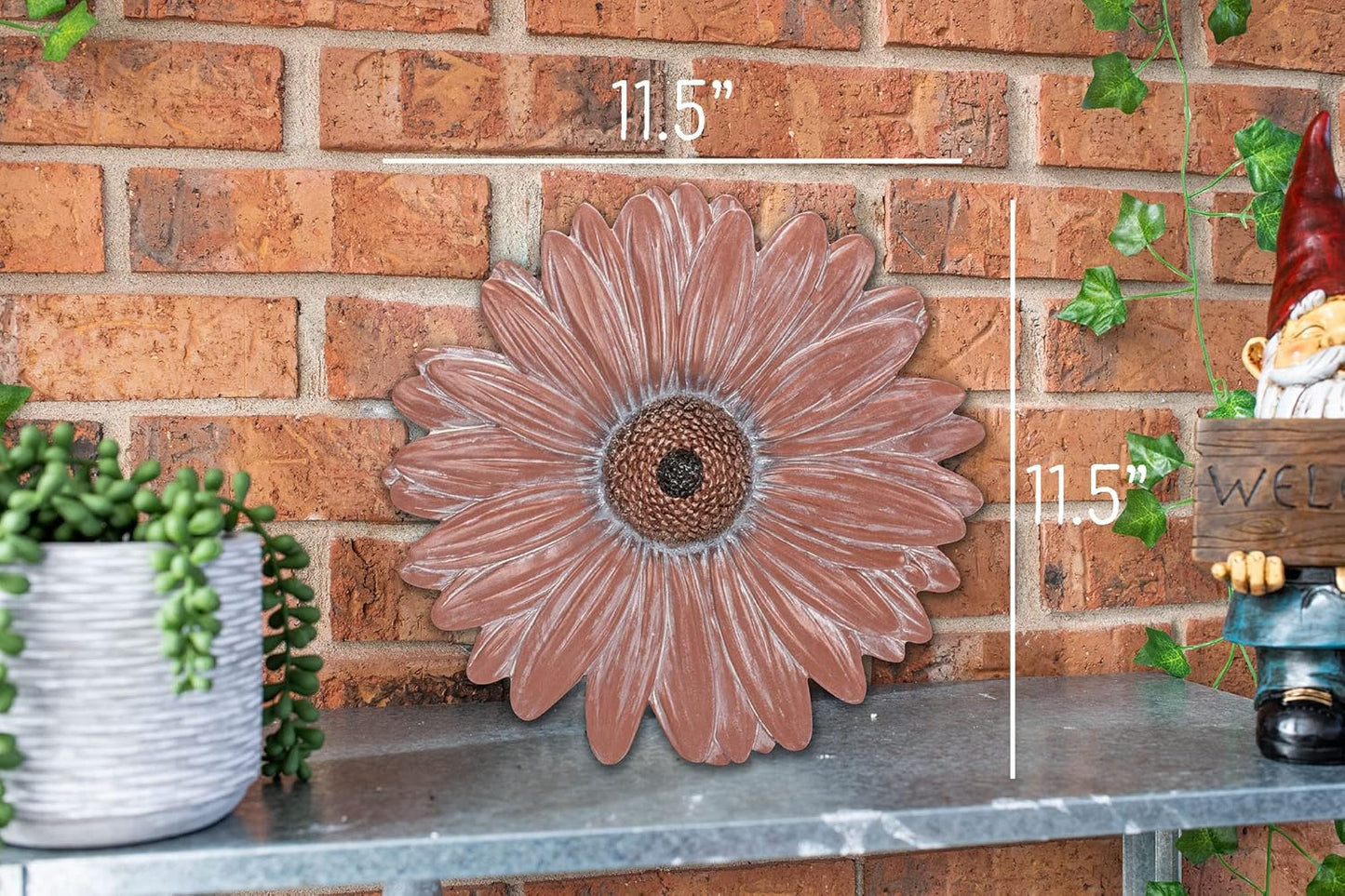 NAT & Jules Gerbera Daisy Flower Shaped Dimensional Indoor Outdoor 12 inch Cast Resin Decorative Garden Stepping Stone, Patio, Walkway Sculpture Yard Art, Terracotta