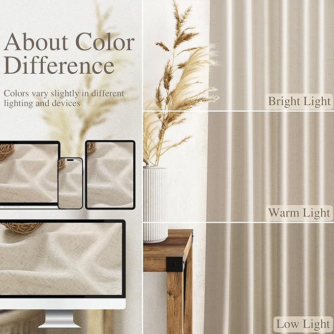 Nanspring 108 Inch Long Curtains for Living Room Boho Linen Eclectic Home Decor Light Filtering Semi Sheer Curtain Back Tab Modern Floor to Ceiling High Window for Bedroom 52x108, 2 Panels
