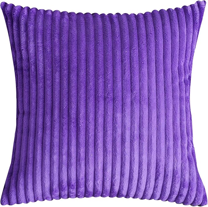 TangDepot Velvet Big Corduroy Pillow Covers 20x20 Violet 2-Pack | Soft wide-stripe corduroy pillow cover, hidden zipper, machine washable, easy refresh, for bedroom living room indoor outdoor