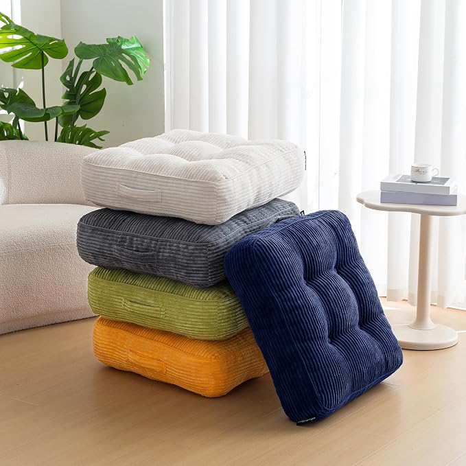 HIGOGOGO 6" Extra Thick Floor Pillow Cushion for Adults, Meditation Cushion Pillow, Large Square Floor Sitting, Tufted Corduroy Cover, for Tatami Living Room or Yoga, 22x22 Inch, Navy