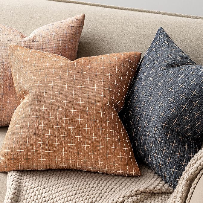 MIULEE Pack of 2 Decorative Burlap Linen Throw Pillow Covers Farmhouse Pillowcases Modern Rustic Woven Textured Cushion Cover for Sofa Couch Bed 18x18 Inch Brick