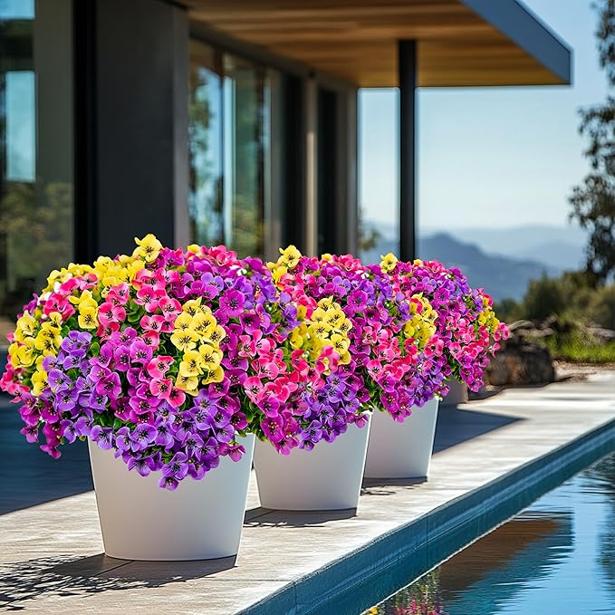 AXYLEX Artificial Flowers Outdoor Fake Plants - 16 Bundles UV Resistant No Fade Faux Shrubs Plastic Greenery Home Garden Porch Patio Decoration (1, Multi02-16pcs)