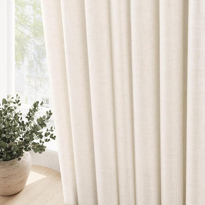 Extra Long Beige Linen Curtains 126 Inch Length for Living Room 2 Panels Set Grommet Modern Farmhouse Coastal Decor Drapes Cotton Textured Sheer Protect Privacy Curtain for High Window 52x126