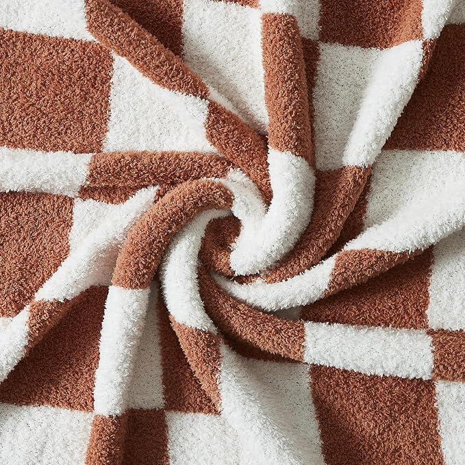 WRENSONGE Soft Checkered Throw Blanket for Couch-Cozy Warm Knitted Blankets | Lightweight Warm Fluffy Decor for Women, Mom, Her & Girls, Sofa, Chair, Bed, 50x60in,Autumn Leaf Orange