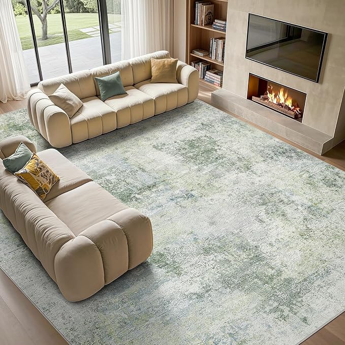 Tortania Area Rug Living Room Rugs - 8x10 Washable Large Soft Neutral Boho Moroccan Bohemian Farmhouse Rug Indoor Floor Carpet for Bedroom Under Dining Table Home Office Decor - Sage Green