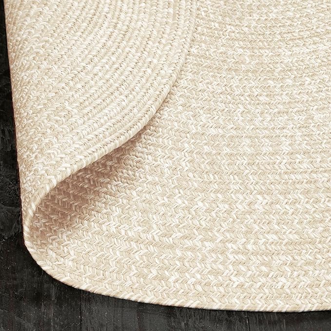 Superior Indoor/Outdoor Area Rug, Dual-Tone Reversible Braided Floor Decor for Patio, Front Porch, Entryway, Living Room, Office, Nursery, Artistic Home, 6' Round, Cream-White