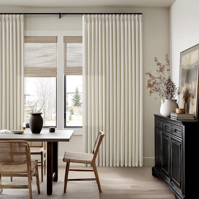 Flax Linen 86 Inches Long Curtains 2 Panels Set Pinch Pleated Thick Linen Drapes for Living Room Bedroom Pinch Pleat Back Tab Light Filtering Boho Farmhouse Beige Tan Window Curtains 86 Inch Length