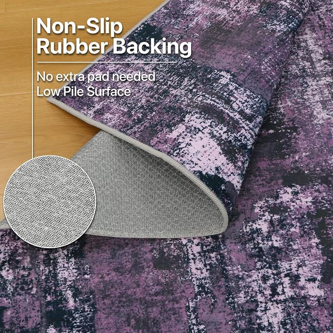 BEIMO Area Rugs 5x7 for Living Room Bedroom, Modern Abstract Machine Washable Rug, Large Soft Low Pile Floor Carpet with Non Slip Backing for Dining Room, Purple