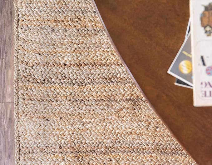 Hand Woven Jute Rug 6x9 Feet Rectangle - Handcrafted Braided Design, Indoor & Outdoor Reversible Natural Fiber Rug - Rustic Farmhouse Carpet for Living Room, Hallway, Bedroom (Natural, 6'x9')