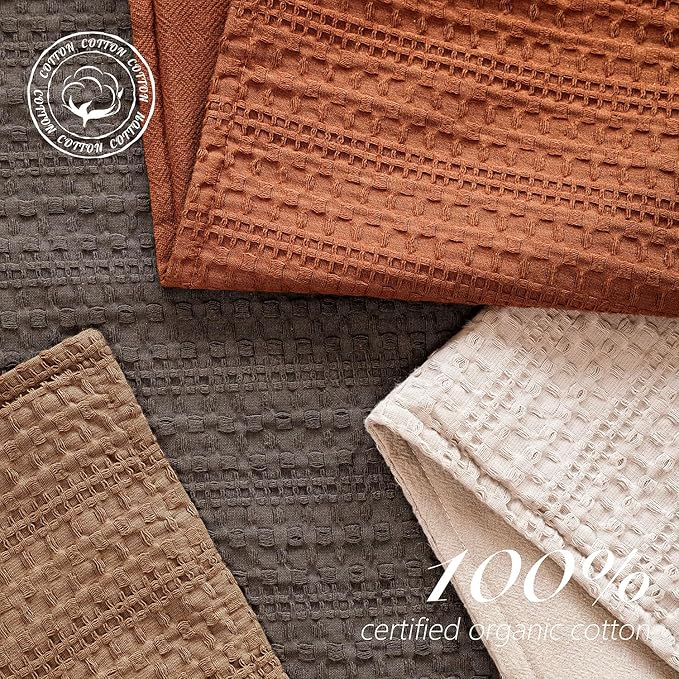 Foindtower Set of 2 Decorative Cotton Waffle Weave Lumbar Throw Pillow Covers Euro Shams Cushion Covers Accent European Pillowcase for Bed Couch Bedroom Living Room Home Decor 12×20 Inch Burnt Orange