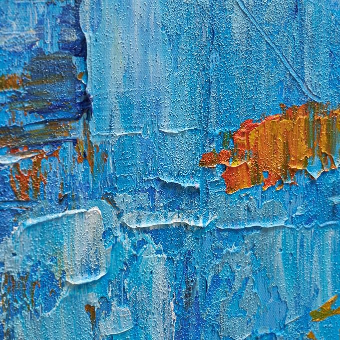 Modern Abstract Blue Textured Oil Painting Canvas Wall Art for Living Room | Large Coastal Wall Decor for Living Room Bedroom Office Hallways, Minimalist Hand-Painted Artwork Housewarming Gift, 24x36"