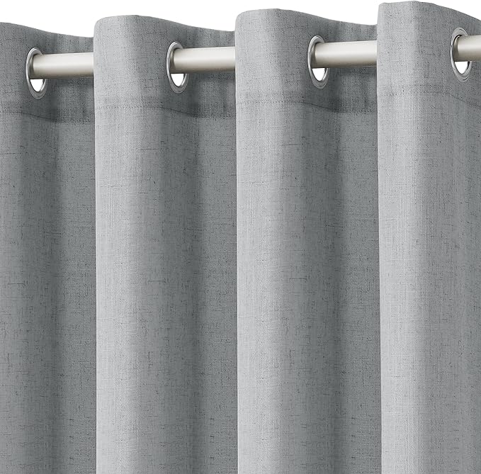 Light Grey Linen Curtains 108 Inches Long 2 Panels Sets for Living Room Grommet Semi Sheer Light Filterinig Bedroom Window Panels Neutral Tone Modern Minimalist Room Decor Curtain Drapes 52x108