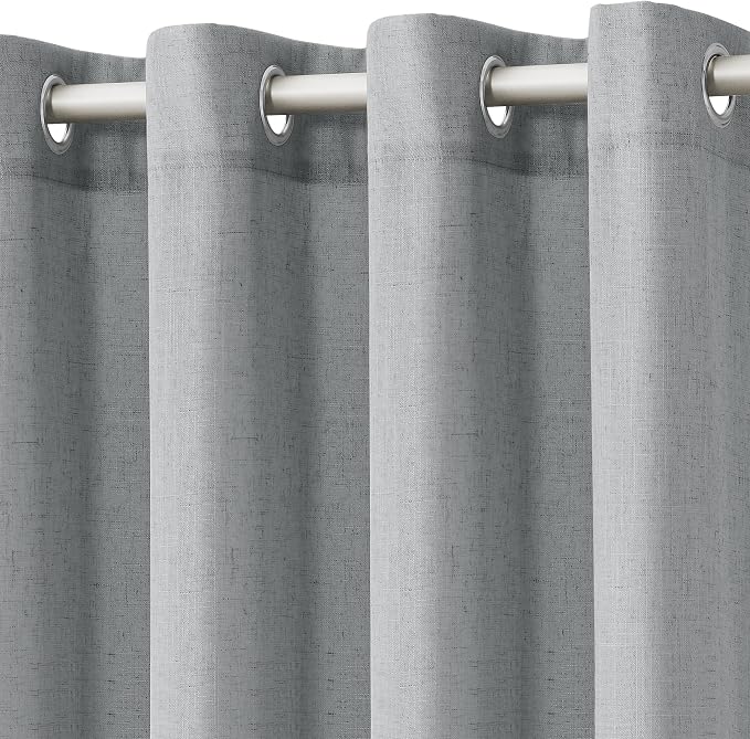 Light Grey Linen Curtains 84 Inches Long for Living Room Grommet Top Semi Sheer Light Filterinig Bedroom Office Window Panels Neutral Tone Modern Minimalist Room Decor Curtain Drapes,2 Panels Sets