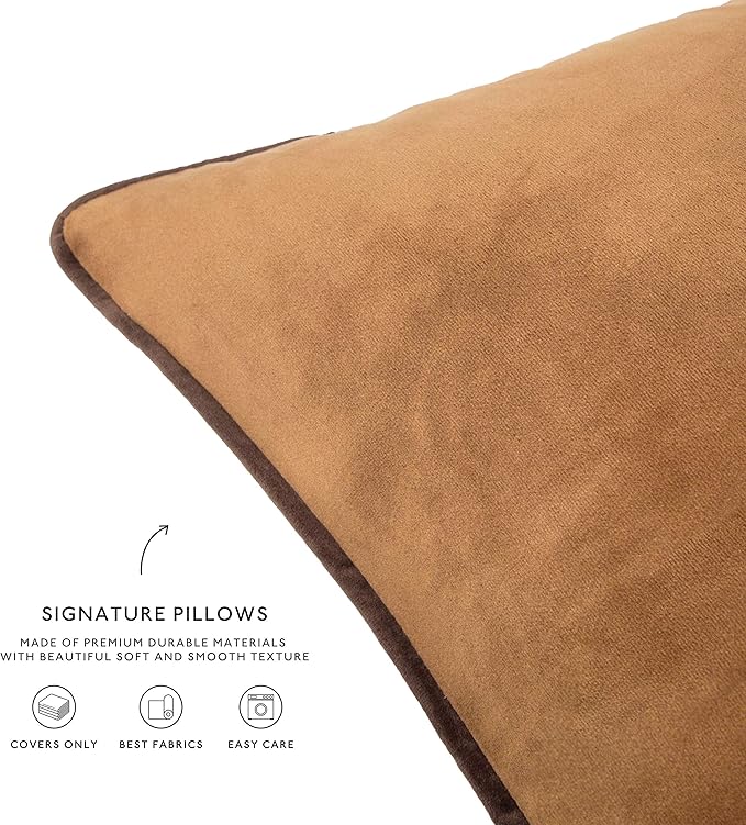 MONDAY MOOSE Decorative Throw Pillow Covers Cushion Cases, Set of 4 Soft Velvet Modern Double-Sided Designs, Mix and Match for Home Decor, Pillow Inserts Not Included (14x14 inch, Brown/Beige)